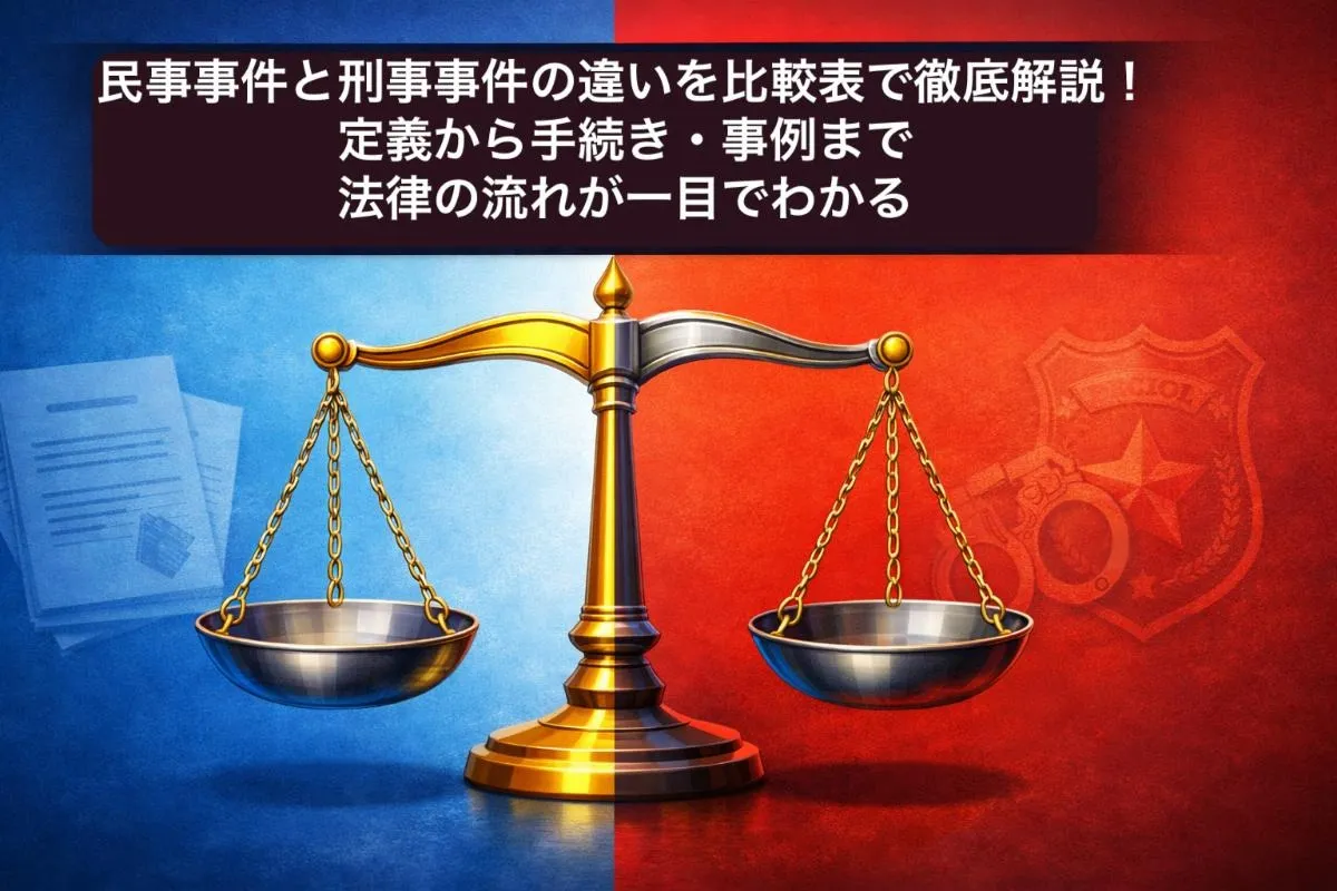民事事件と刑事事件の違いを比較表で徹底解説！定義から手続き・事例まで法律の流れが一目でわかる